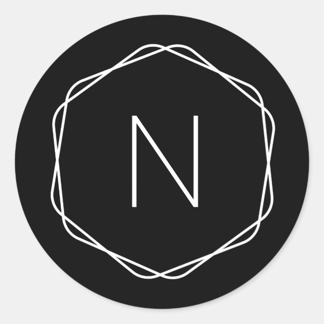 Sticker Rond Monogramme noir moderne octogone rond (Devant)