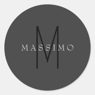 Sticker Rond Monogramme Noir Professionnel Gris Votre Nom