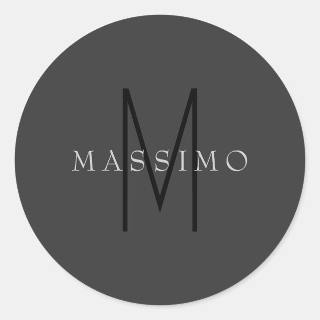 Sticker Rond Monogramme Noir Professionnel Gris Votre Nom (Devant)