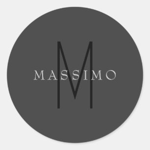 Sticker Rond Monogramme Noir Professionnel Gris Votre Nom
