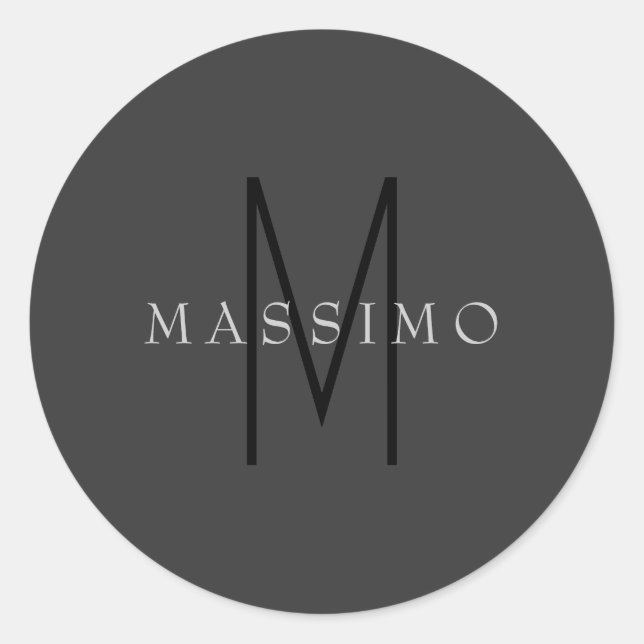 Sticker Rond Monogramme Noir Professionnel Gris Votre Nom (Devant)