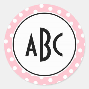 Sticker Rond Monogramme noir rose et blanc Pois