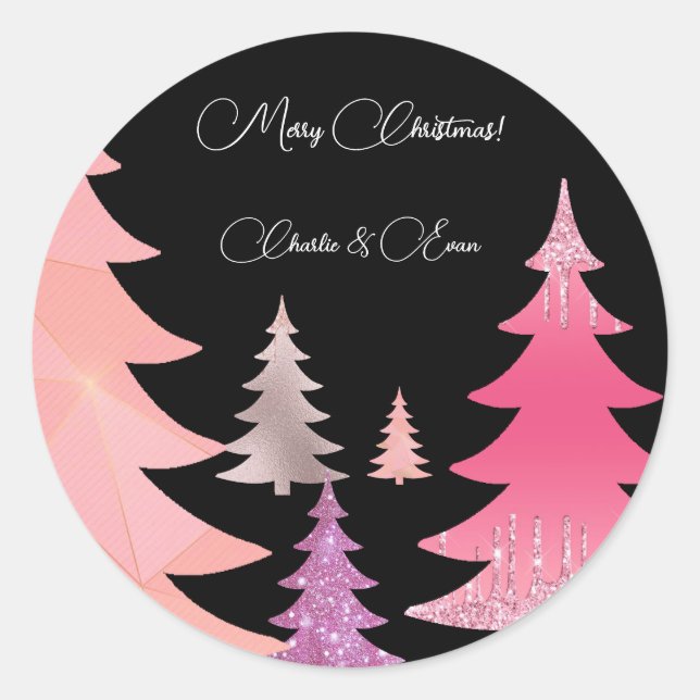 Sticker Rond Monogramme noir rose parties scintillant (Devant)