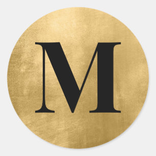 Sticker Rond Monogramme noir sur Faux Gold Foil