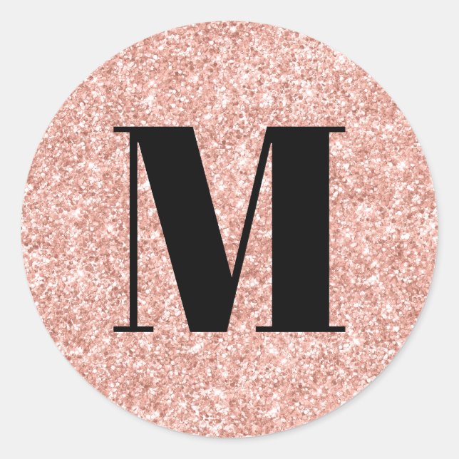 Sticker Rond Monogramme noir sur faux strass or rose (Devant)