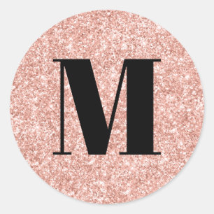 Sticker Rond Monogramme noir sur faux strass or rose