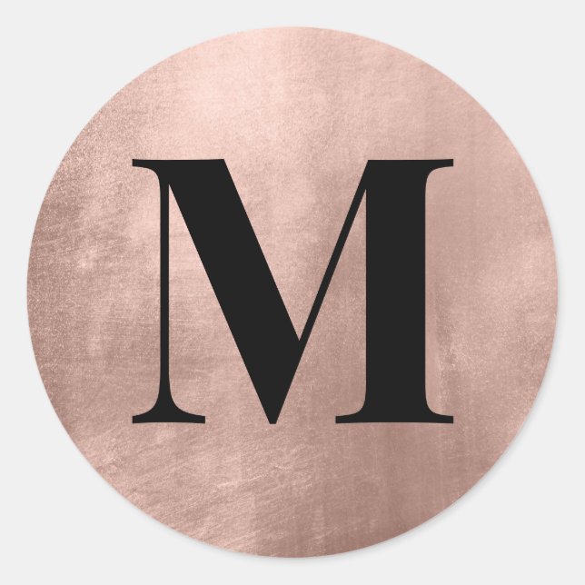 Sticker Rond Monogramme noir sur feuille de faux or rose (Devant)