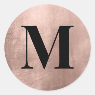 Sticker Rond Monogramme noir sur feuille de faux or rose