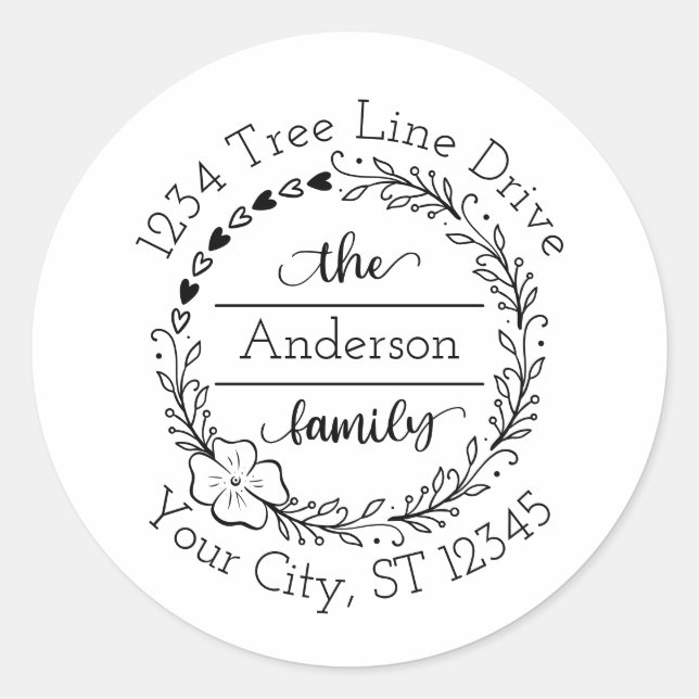 Sticker Rond Monogramme Nom de famille Adresse de retour Envelo (Devant)