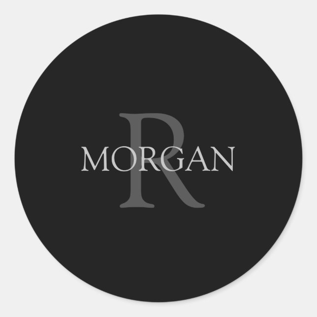 Sticker Rond Monogramme & Nom, Design Classique Simple En Texte (Devant)