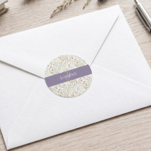 Sticker Rond Monogramme Nom Fleur Sauvage Boho Lavande Coquelic