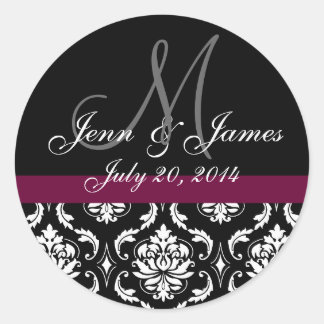 Sticker Rond Monogramme Noms Date Vin Mariage damassé Seaux
