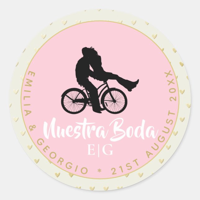 Sticker Rond Monogramme Nuestra Boda Espagnol Mariage Cadeau Fa (Devant)