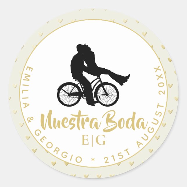 Sticker Rond Monogramme Nuestra Boda Espagnol Mariage Cadeau Fa (Devant)
