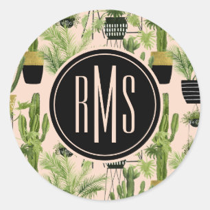 Sticker Rond Monogramme   Oasis intérieure   Motif de ligne Pla