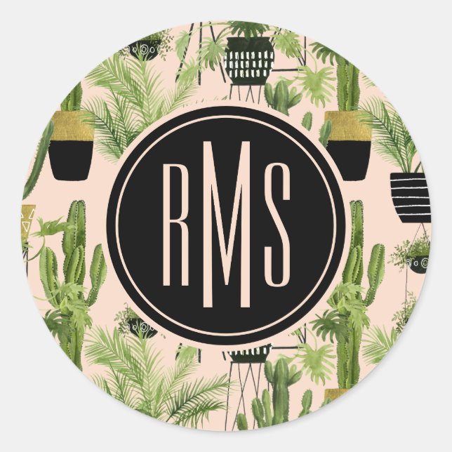 Sticker Rond Monogramme | Oasis intérieure | Motif de ligne Pla (Devant)