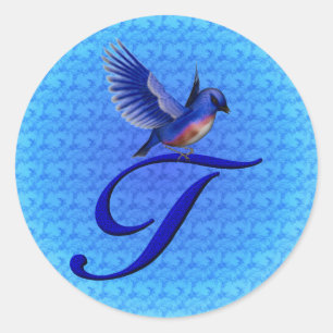 Sticker Rond Monogramme Oiseau Bleu Initiale T
