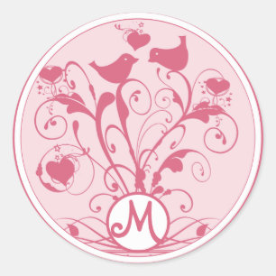 Sticker Rond Monogramme Oiseaux Mariages Coeurs Éperies Lèvres
