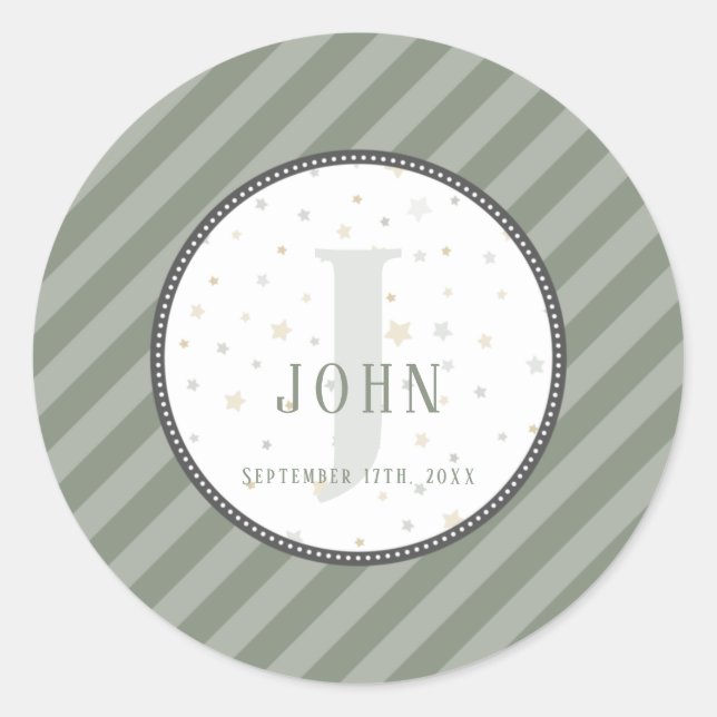 Sticker Rond Monogramme & Olive Green d'anniversaire (Devant)