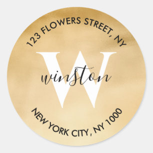 Sticker Rond Monogramme Or Adresse de retour Parties scintillan