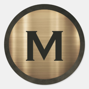 Sticker Rond Monogramme Or Brossé Moderne