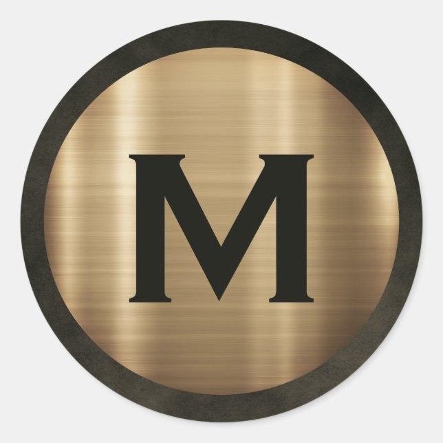 Sticker Rond Monogramme Or Brossé Moderne (Devant)