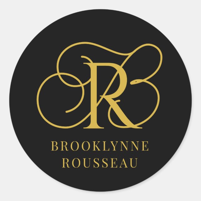 Sticker Rond Monogramme or Carte de visite noir (Devant)