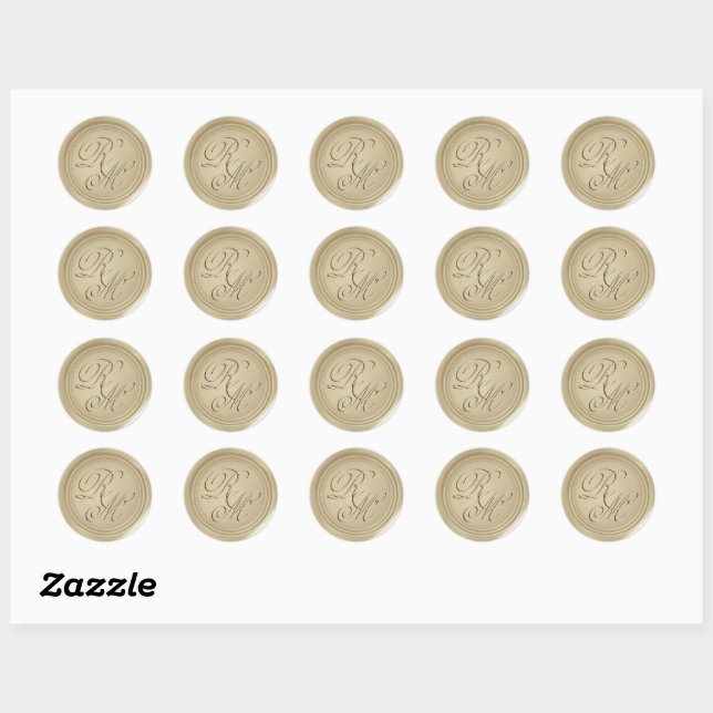 Sticker Rond Monogramme Or Faux Lisse Cire Rond (Feuille)