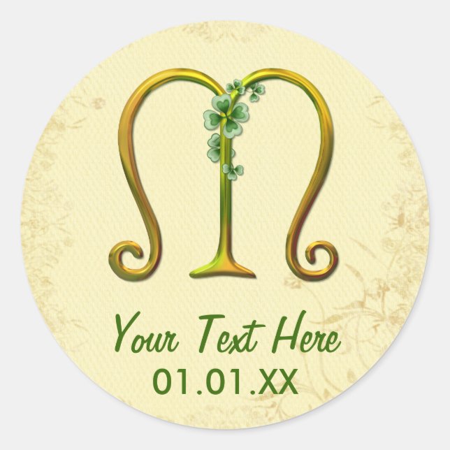 Sticker Rond Monogramme or irlandais M (Devant)