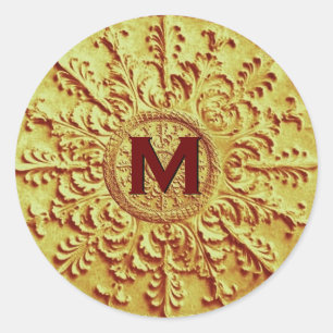 Sticker Rond Monogramme Or M Mariage baroque Vintage E702