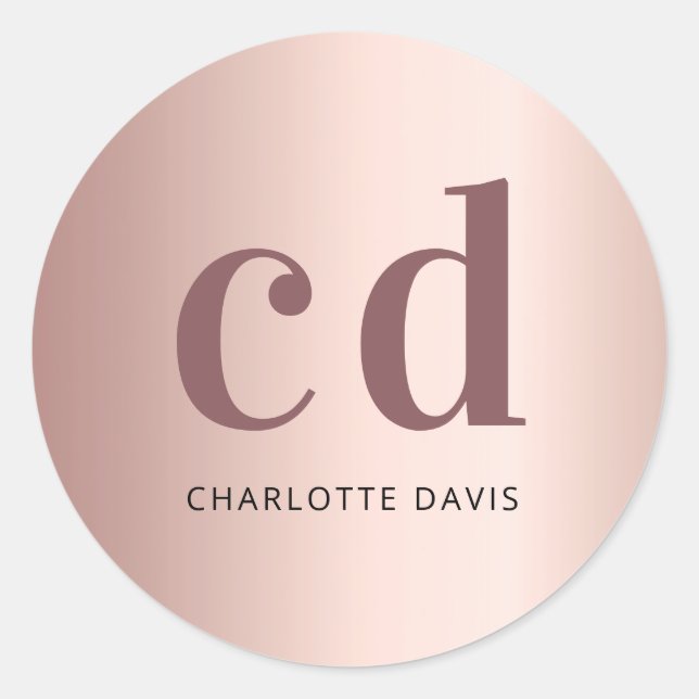 Sticker Rond monogramme or rose initiales nom chic (Devant)