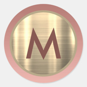 Sticker Rond Monogramme Or Rose Pâle Élégant