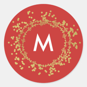 Sticker Rond Monogramme or rouge de Noël