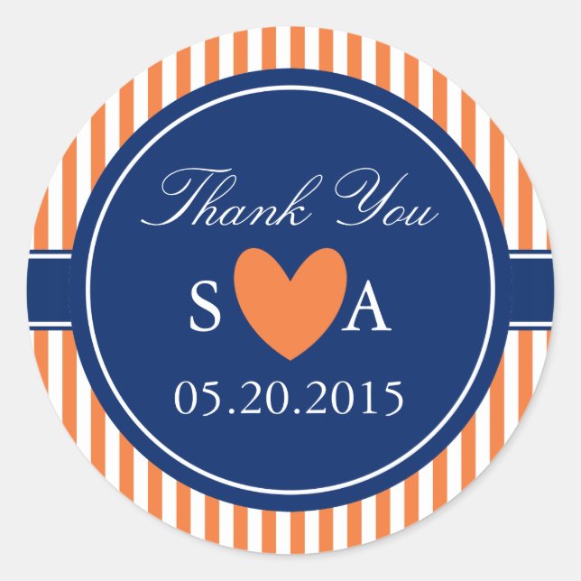 Sticker Rond Monogramme Orange et Blancs avec Royal Blue (Devant)