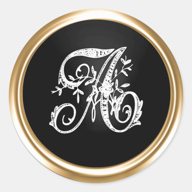 Sticker Rond Monogramme Orné de Toutes Lettres Blanches et Noir (Devant)
