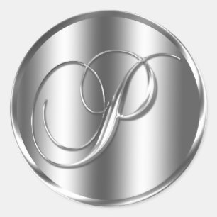 Sticker Rond Monogramme P Faire-part de mariage couleur argent