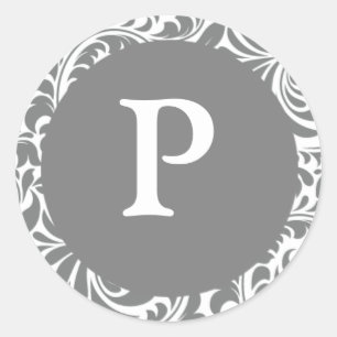 Sticker Rond Monogramme P Gris Gris Personnalisable Invitation
