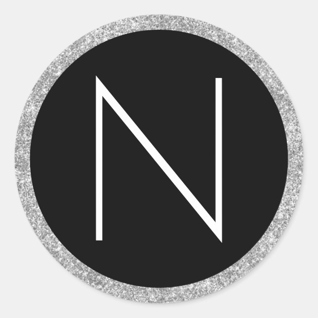 Sticker Rond Monogramme Pailleté Blanc Noir et Argent (Devant)
