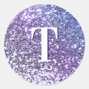 Sticker Rond Monogramme Pailleté Chunky Dégradé Violet