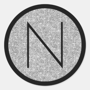 Sticker Rond Monogramme Pailleté Noir et Argent