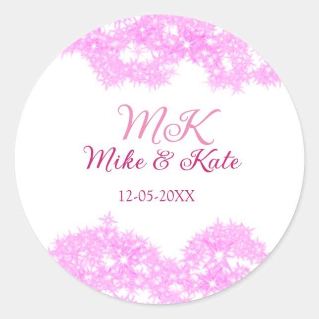 Sticker Rond Monogramme pailleté scintillant avec nom de couple (Devant)