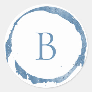 Sticker Rond Monogramme Pailleté Strass Moderne Bleu