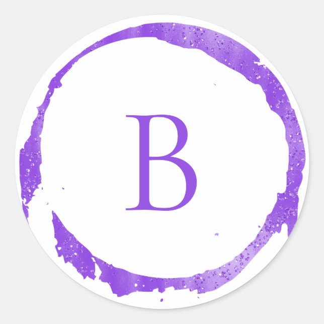 Sticker Rond Monogramme Pailleté Strass Moderne Violet (Devant)