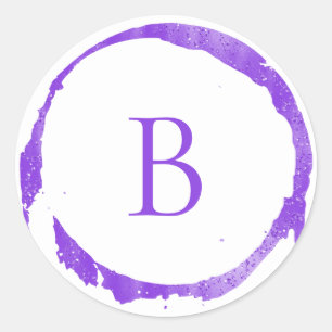 Sticker Rond Monogramme Pailleté Strass Moderne Violet