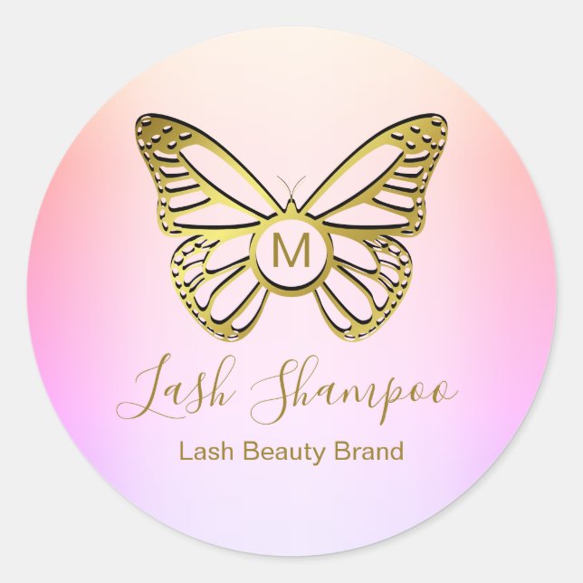 Sticker Rond Monogramme papillon Arc-en-ciel Lash Shampoing (Devant)