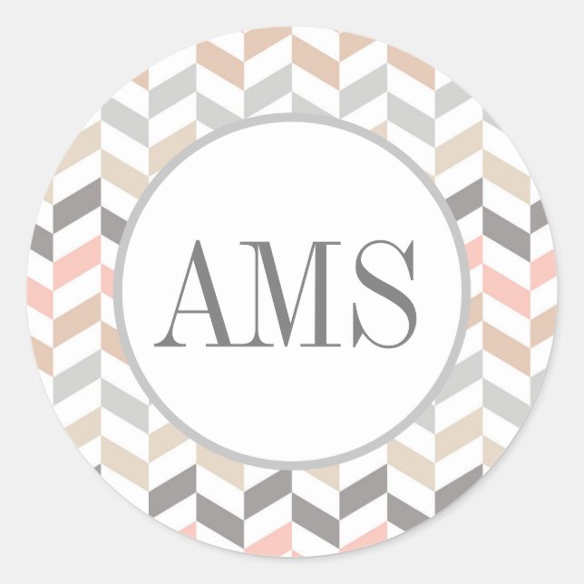 Sticker Rond Monogramme Pastel Herringbone (Devant)