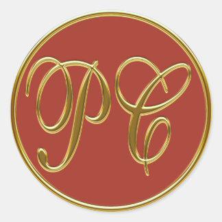 Sticker Rond Monogramme PC en or 3D 2