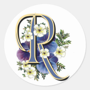 Sticker Rond Monogramme peint à la main d'initiale de pensée