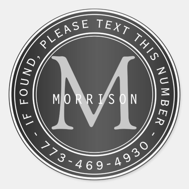 Sticker Rond Monogramme perdu et trouvé en noir (Devant)