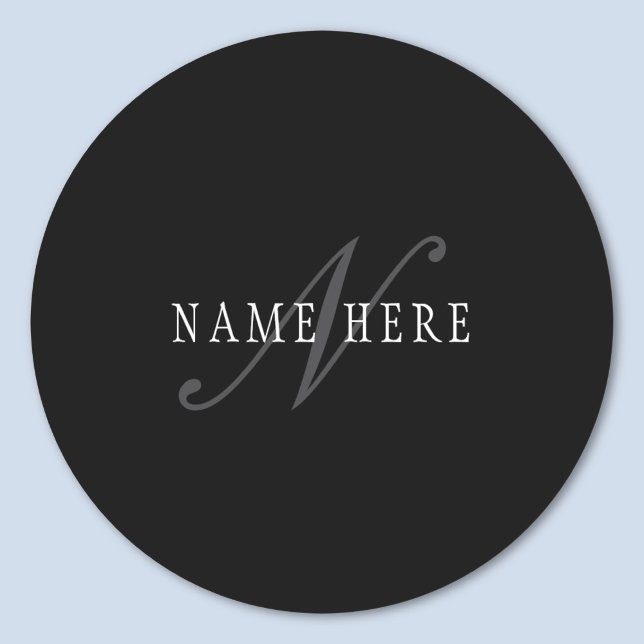 Sticker Rond Monogramme personnalisable élégant | Noir Gris Bla (Créateur téléchargé)